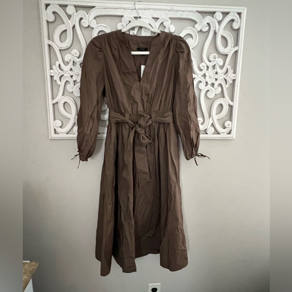 J. Crew Poplin V Neck Dress Raw Umber S